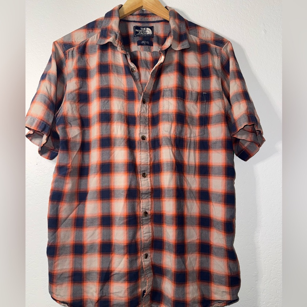 The North Face Orange and Blue Plaid Shirt size Large